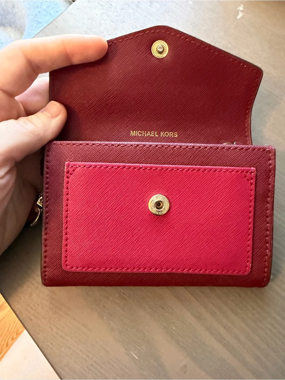 Michael Kors Cranberry Fuchsia Leather Wristlet Clutch with Gold Snap